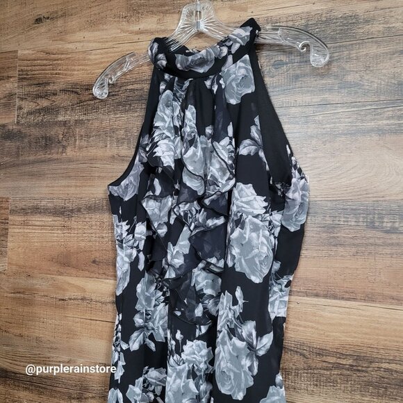 Vtg iz Byer Floral Ruffle Chiffon Top Size L Tie Neck Ethereal Whimsy Feminine - Picture 2 of 12